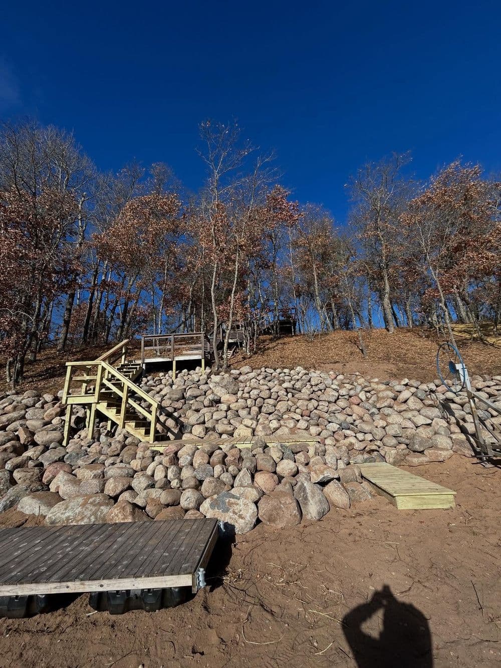 Gallery photos for 180-Foot Rip Rap Shoreline Wall With Floating Deck and Staircase: Image #3