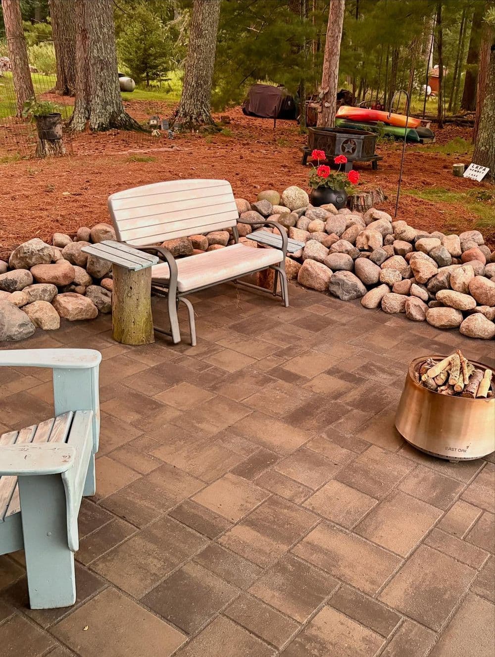 Soldier Course Paver Patio and Rock Wall on the Lakeshore